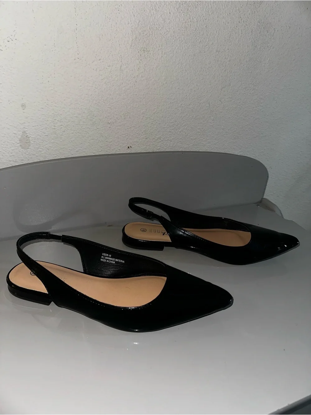 Rouge Helium Black Patent Pointed Toe Slingback Flats